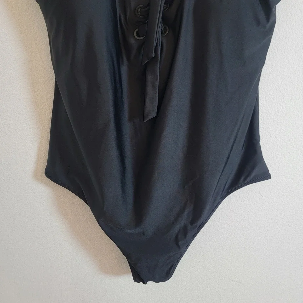 Aerie Womens XL Black Lace Up Front and Back One Piece Swimsuit Vacation Cruise